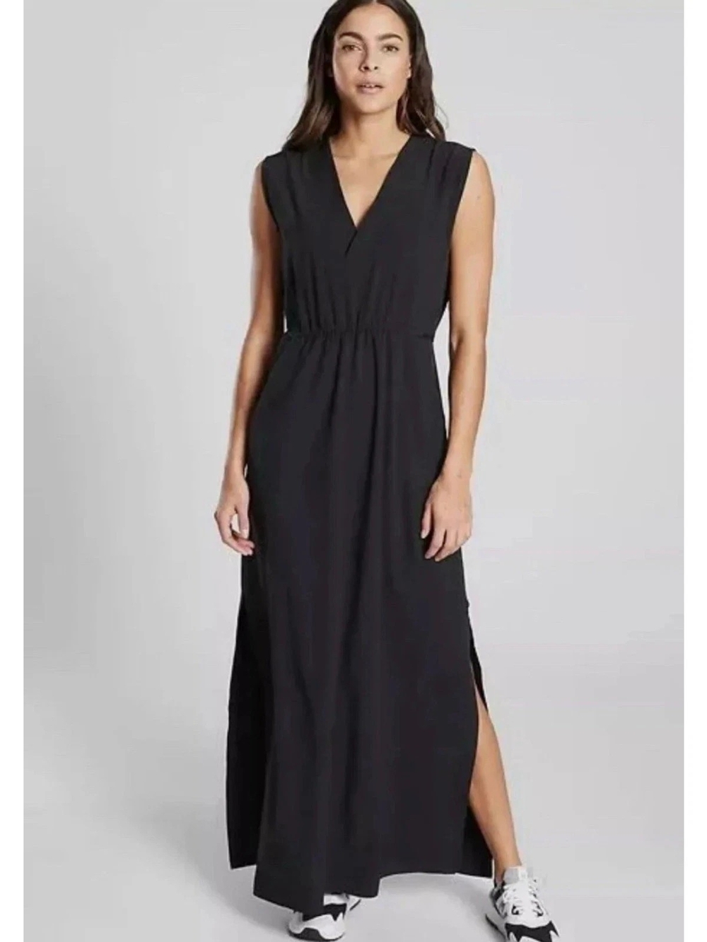 Athleta Marlow Sleeveless Black V-Neck Maxi Dress Size L